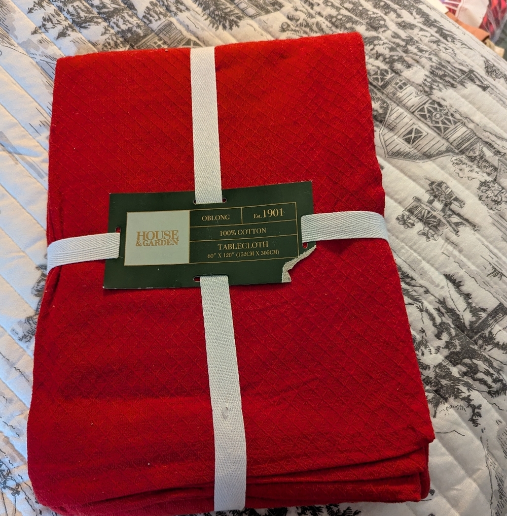 House and garden red tablecloth 100%cotton
